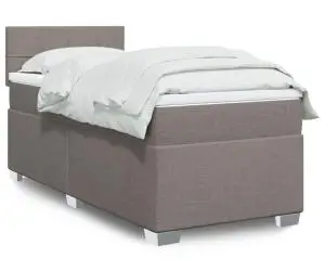 vidaXL Pat box spring cu saltea, gri taupe, 100x200 cm, textil