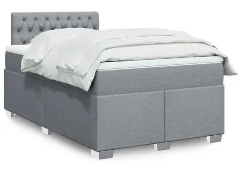 Pat box spring cu saltea, gri deschis, 120x190 cm, textil - 1/5