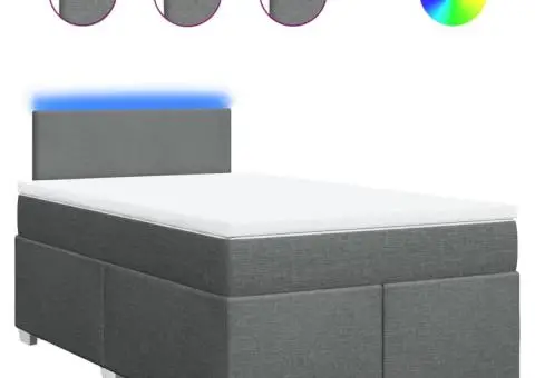 Pat box spring cu saltea, gri închis, 120x200 cm, textil - 2/5