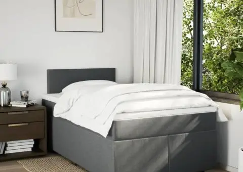 Pat box spring cu saltea, gri închis, 120x200 cm, textil - 4/5