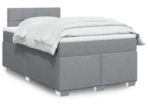 Pat continental cu saltea, gri deschis, 120x200 cm, textil - 1/5