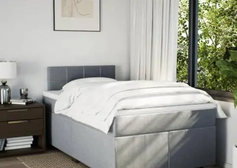 Pat continental cu saltea, gri deschis, 120x200 cm, textil - 3/5