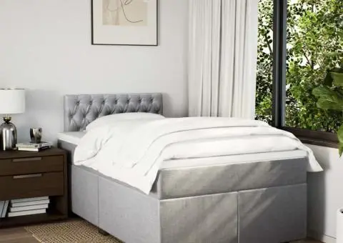 Pat continental cu saltea, gri deschis, 120x200 cm, textil - 3/5