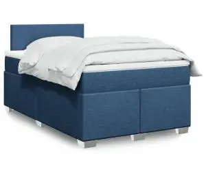 vidaXL Pat box spring cu saltea, albastru, 120x200 cm, textil