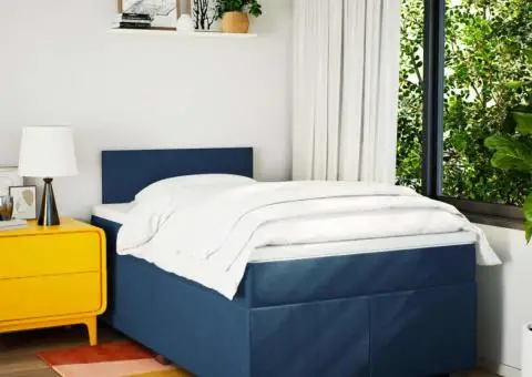 Pat box spring cu saltea, albastru, 120x200 cm, textil - 4/5