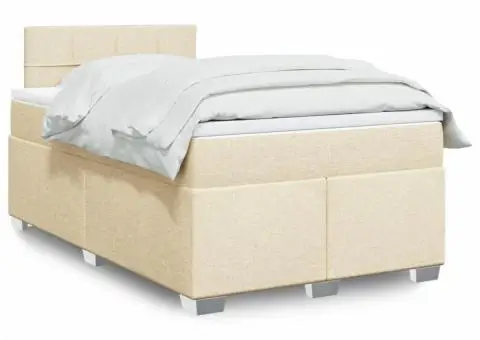 Pat box spring cu saltea, crem, 120x200 cm, textil - 1/5