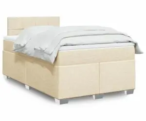 vidaXL Pat box spring cu saltea, crem, 120x200 cm, textil
