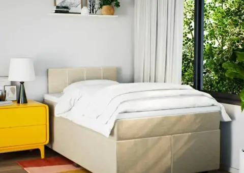 Pat box spring cu saltea, crem, 120x200 cm, textil - 3/5