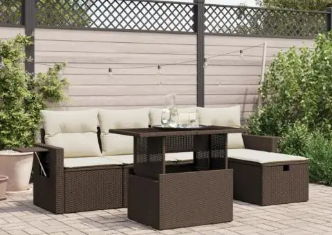 Set canapele de grădină cu perne, 6 piese, maro, poliratan - 1/5