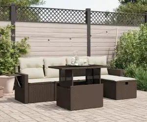 vidaXL Set canapele de grădină cu perne, 6 piese, maro, poliratan