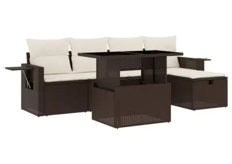 Set canapele de grădină cu perne, 6 piese, maro, poliratan - 2/5