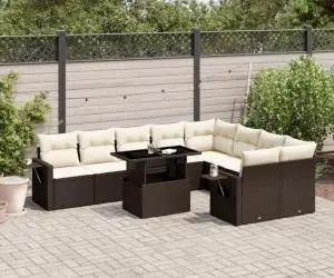 vidaXL Set canapele de grădină cu perne, 10 piese, maro, poliratan