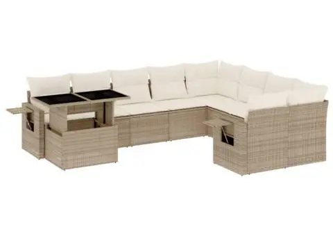 Set canapele de grădină cu perne, 10 piese, bej, poliratan - 2/5