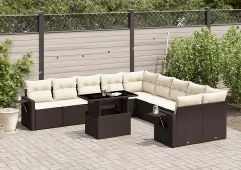 Set canapele de grădină cu perne, 11 piese, maro, poliratan - 1/5