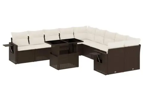 Set canapele de grădină cu perne, 11 piese, maro, poliratan - 2/5