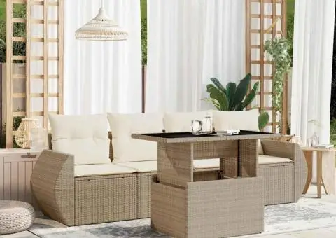 Set canapele de grădină cu perne, 5 piese, bej, poliratan - 1/5