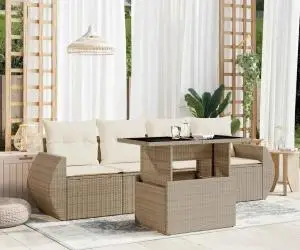 vidaXL Set canapele de grădină cu perne, 5 piese, bej, poliratan