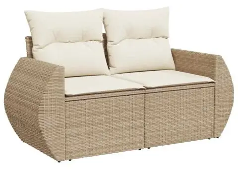 Set canapele de grădină cu perne, 5 piese, bej, poliratan - 5/5