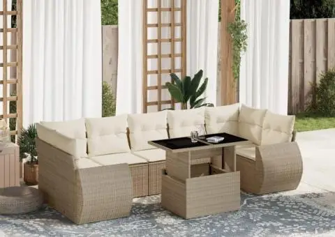 Set canapele de grădină, 8 piese, cu perne, bej, poliratan - 1/5