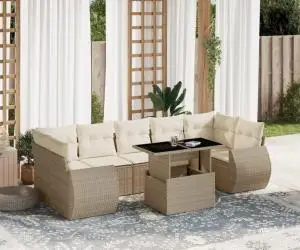 vidaXL Set canapele de grădină, 8 piese, cu perne, bej, poliratan