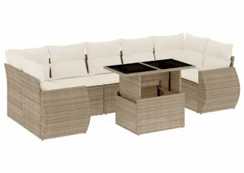 Set canapele de grădină, 8 piese, cu perne, bej, poliratan - 2/5