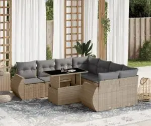 vidaXL Set canapele de grădină, 9 piese, cu perne, bej, poliratan