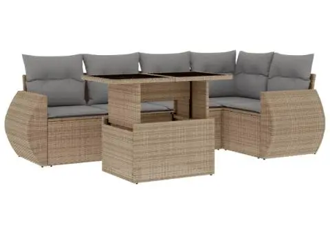 Set canapele de grădină cu perne, 6 piese, bej, poliratan - 2/5