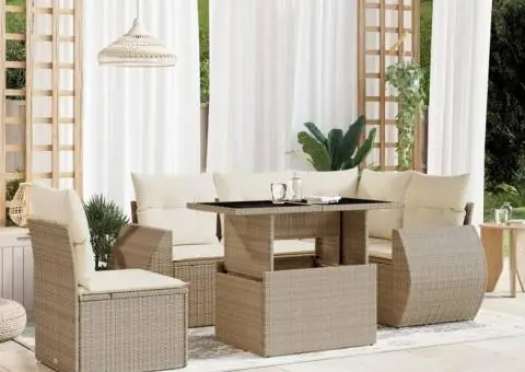 Set canapele de grădină cu perne, 6 piese, bej, poliratan - 1/5