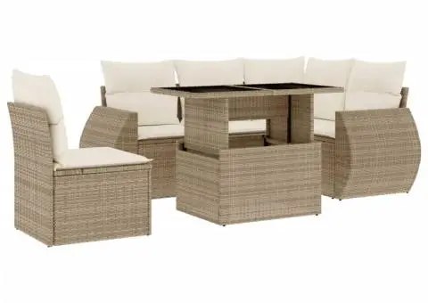 Set canapele de grădină cu perne, 6 piese, bej, poliratan - 2/5