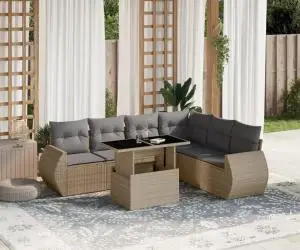 vidaXL Set canapele de grădină, 7 piese, cu perne, bej, poliratan