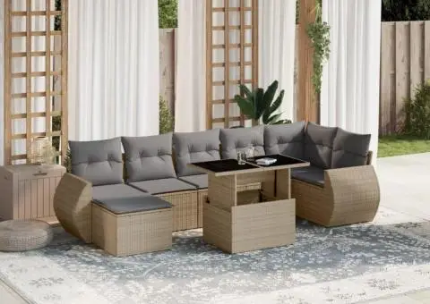 Set canapele de grădină, 8 piese, cu perne, bej, poliratan - 1/5