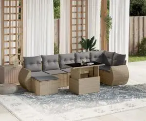vidaXL Set canapele de grădină, 8 piese, cu perne, bej, poliratan