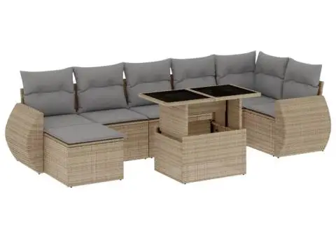 Set canapele de grădină, 8 piese, cu perne, bej, poliratan - 2/5