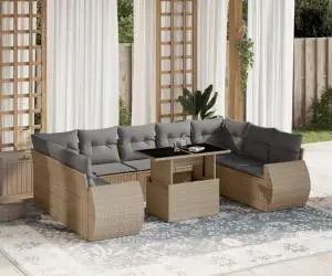 vidaXL Set canapele de grădină cu perne, 10 piese, bej, poliratan