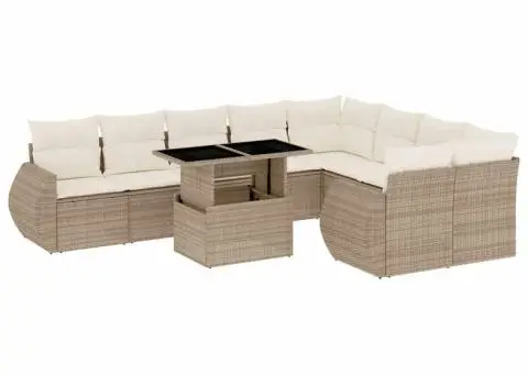 Set canapele de grădină cu perne, 10 piese, bej, poliratan - 2/5