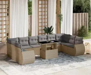 vidaXL Set canapele de grădină cu perne, 11 piese, bej, poliratan