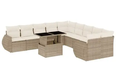 Set canapele de grădină cu perne, 11 piese, bej, poliratan - 2/5