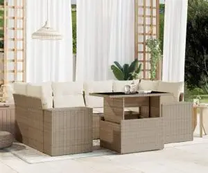 vidaXL Set canapele de grădină, 7 piese, cu perne, bej, poliratan
