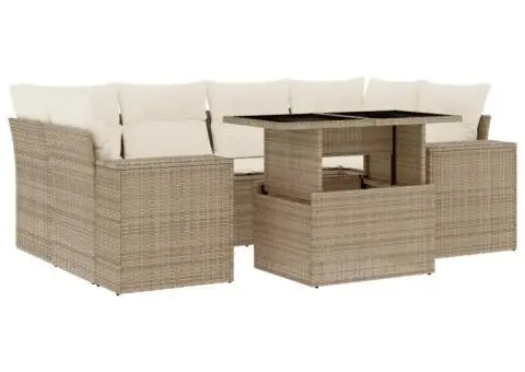 Set canapele de grădină, 7 piese, cu perne, bej, poliratan - 2/5