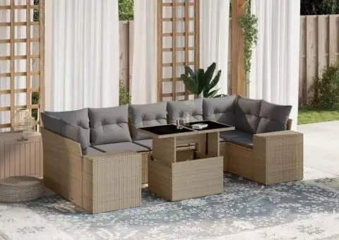 Set canapele de grădină, 8 piese, cu perne, bej, poliratan - 1/5