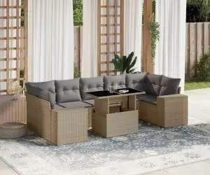 vidaXL Set canapele de grădină, 8 piese, cu perne, bej, poliratan
