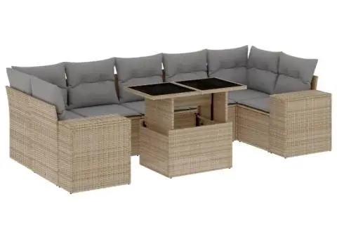 Set canapele de grădină, 8 piese, cu perne, bej, poliratan - 2/5