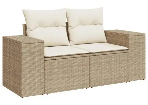 Set canapele de grădină cu perne, 6 piese, bej, poliratan - 4/5