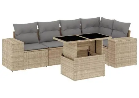 Set canapele de grădină cu perne, 6 piese, bej, poliratan - 2/5