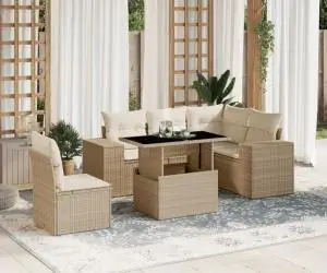 vidaXL Set canapele de grădină cu perne, 6 piese, bej, poliratan