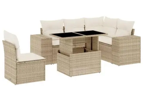 Set canapele de grădină cu perne, 6 piese, bej, poliratan - 2/5