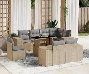 vidaXL Set canapele de grădină, 9 piese, cu perne, bej, poliratan