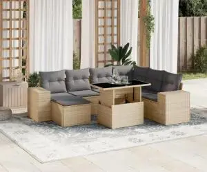 vidaXL Set canapele de grădină, 8 piese, cu perne, bej, poliratan