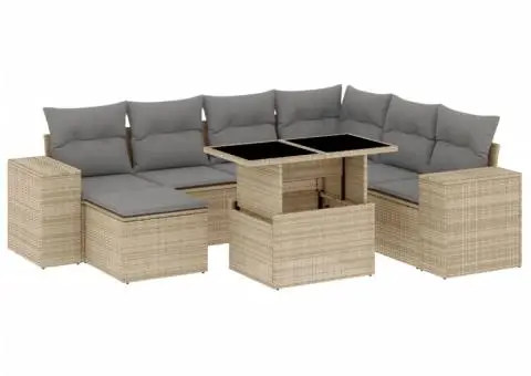 Set canapele de grădină, 8 piese, cu perne, bej, poliratan - 2/5