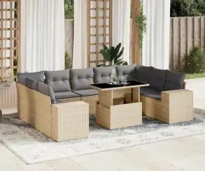 vidaXL Set canapele de grădină cu perne, 10 piese, bej, poliratan